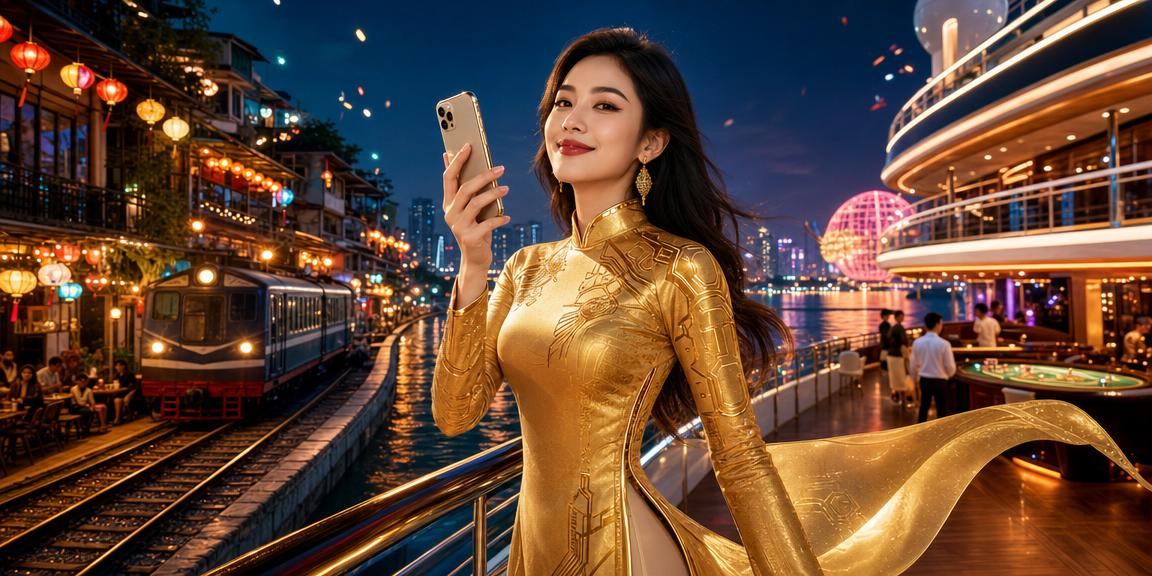 Người phụ nữ mặc áo dài chơi casino trên điện thoại di động tại Hà Nội
